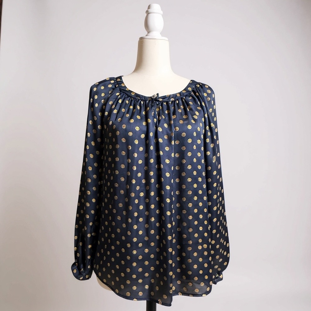 MICHAEL Michael Kors Navy and Gold Dot Blouse